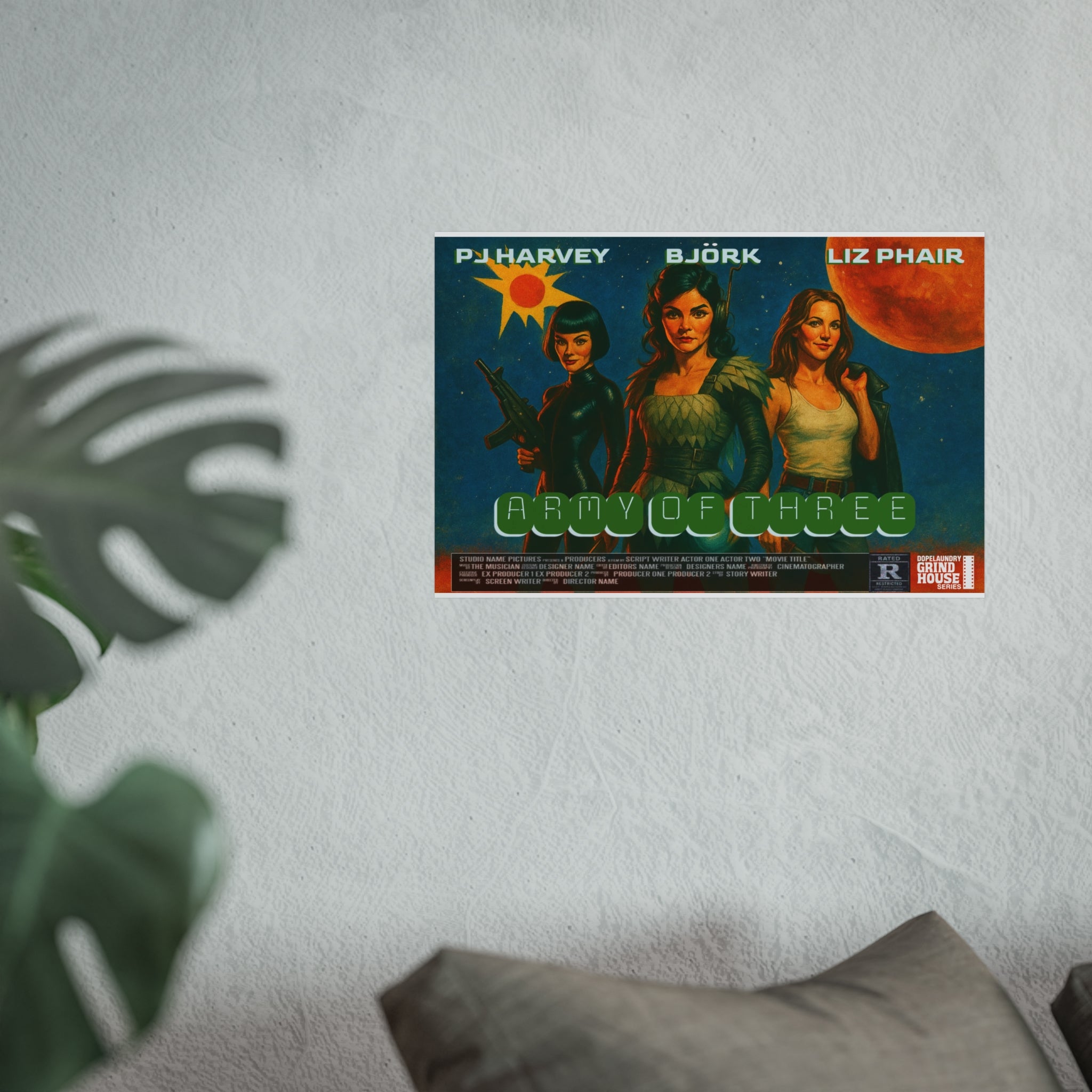 Army of Three 60s Sci-fi Grind House Inspired, Unique Gift for Film Lovers and Home Aesthetic