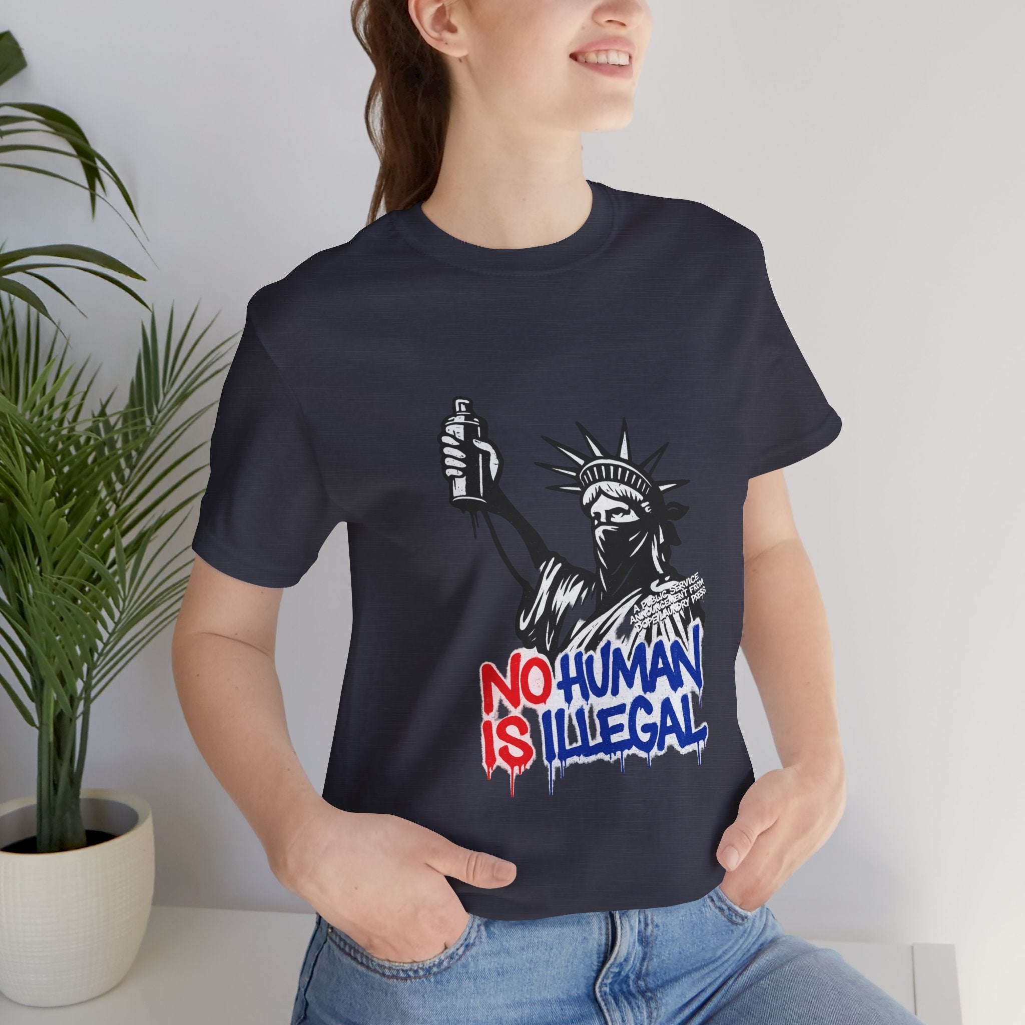 "No Human is Illegal" - Lady Liberty w/ spray paint can & bandanna (Dope Laundry Protest Series)