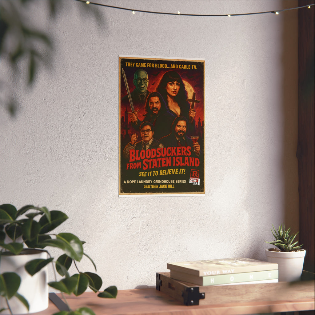 "Bloodsuckers from Staten Island" Grind House inspired Print (what we do in the shadows) Unique Gift for Film Lovers, Home Aesthetic