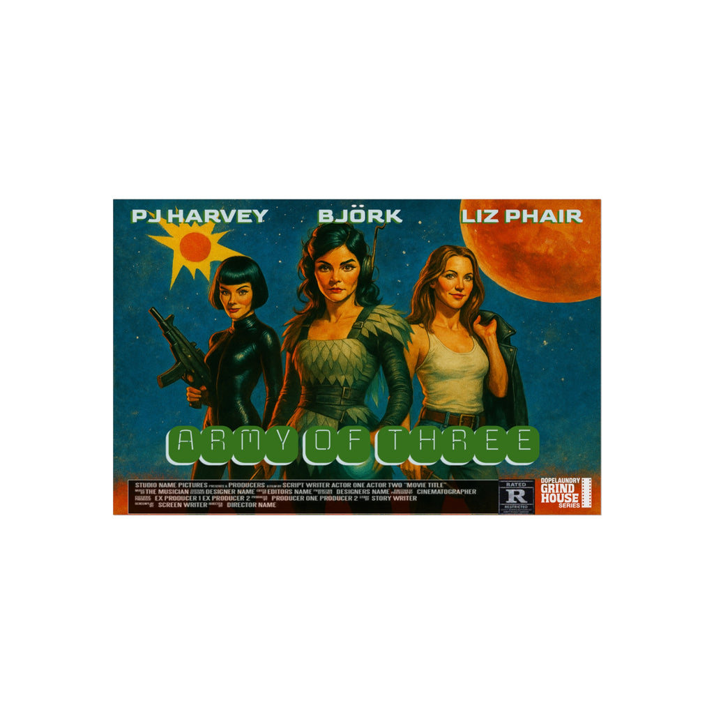 Army of Three 60s Sci-fi Grind House Inspired, Unique Gift for Film Lovers and Home Aesthetic