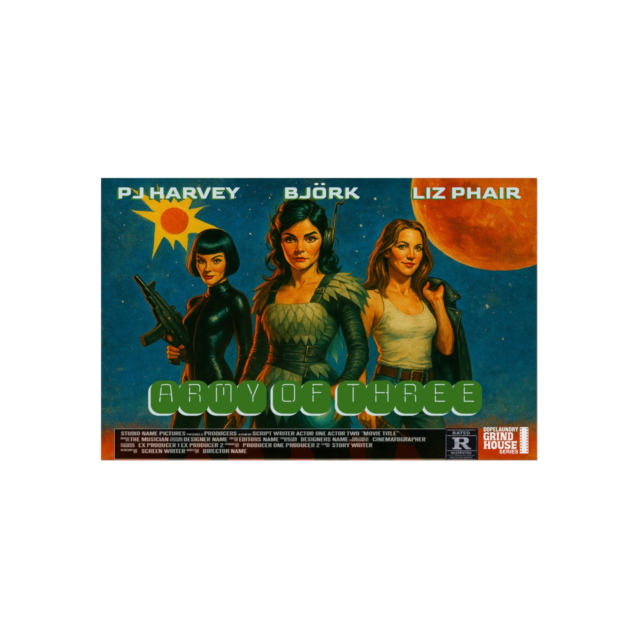 Army of Three 60s Sci-fi Grind House Inspired, Unique Gift for Film Lovers and Home Aesthetic