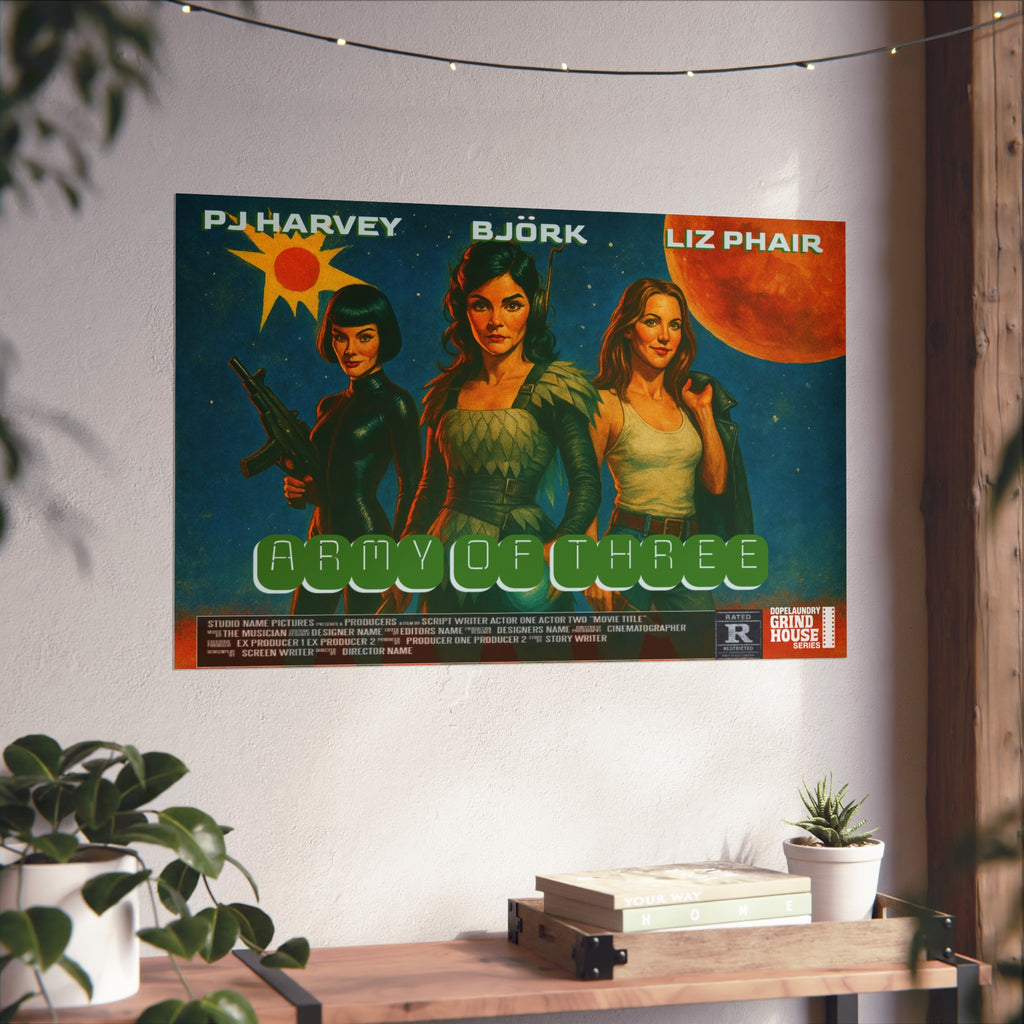 Army of Three 60s Sci-fi Grind House Inspired, Unique Gift for Film Lovers and Home Aesthetic