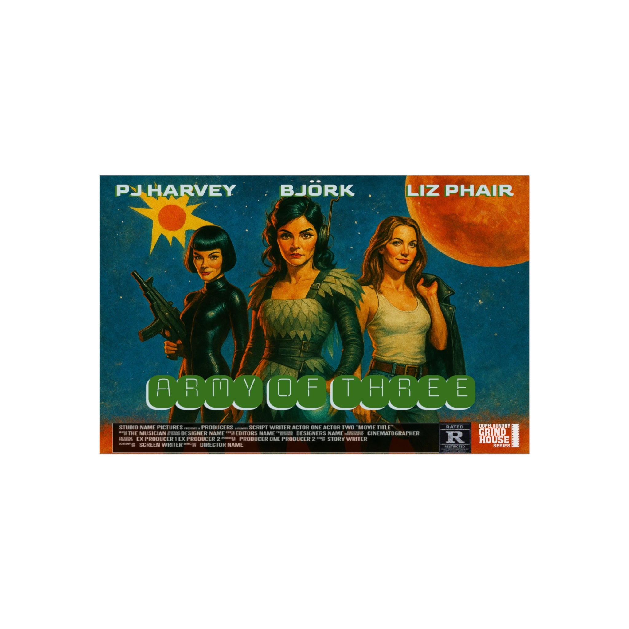 Army of Three 60s Sci-fi Grind House Inspired, Unique Gift for Film Lovers and Home Aesthetic