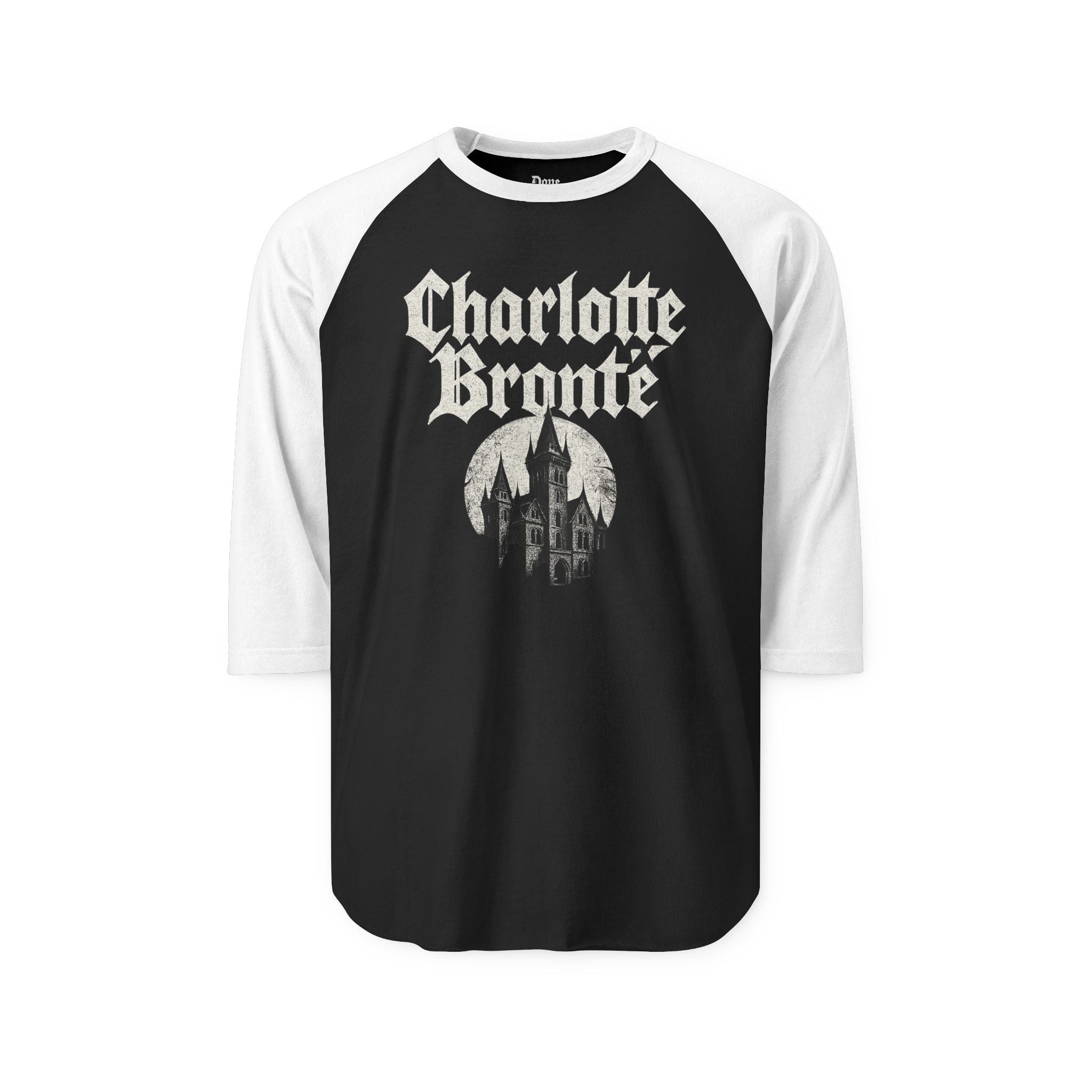 Charlotte Brontë Gothic Raglan Shirt (white ink variant) — Haunted Manor Literary Tee