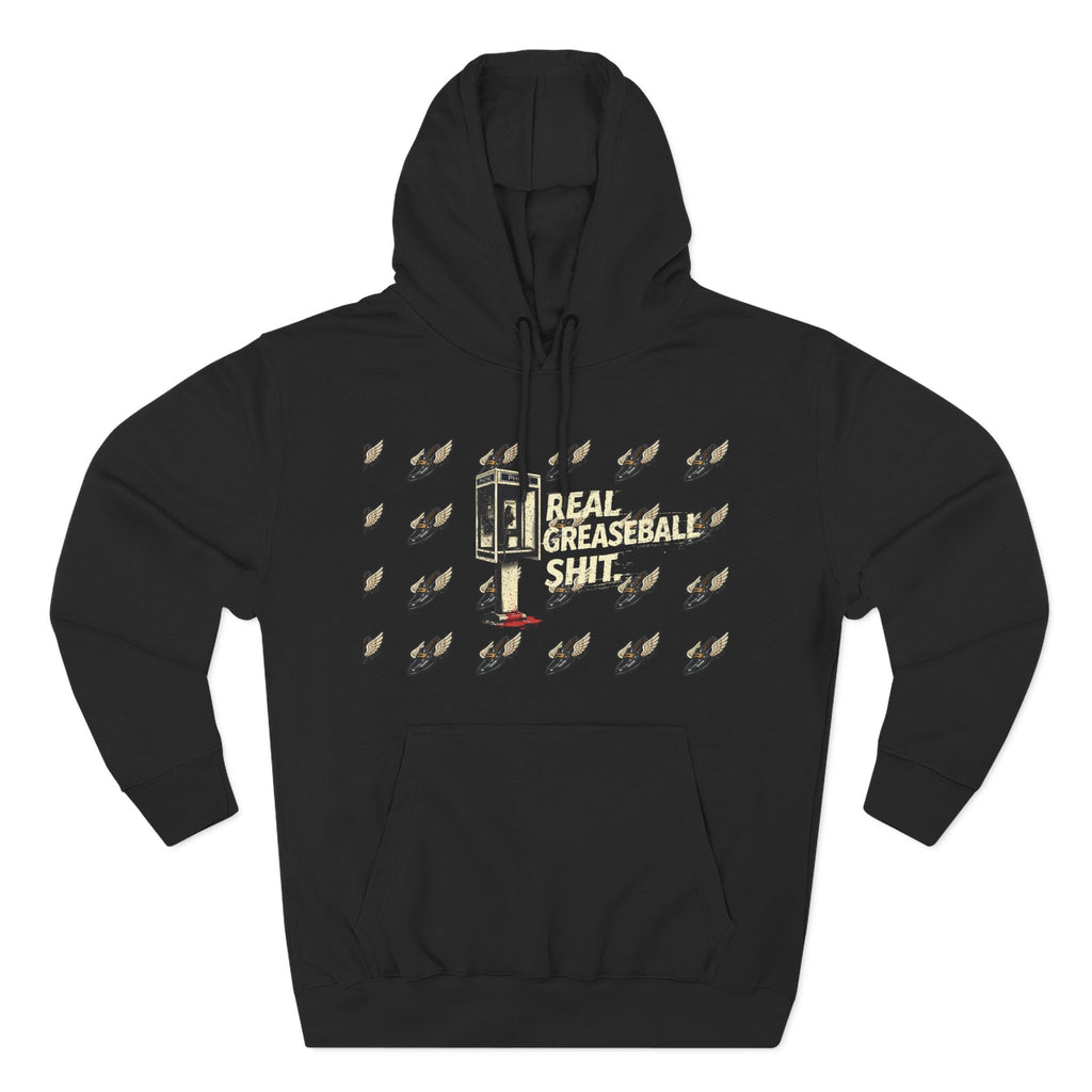Real Greaseball Shit Graphic Hoodie — Three-Panel Fleece Pullover