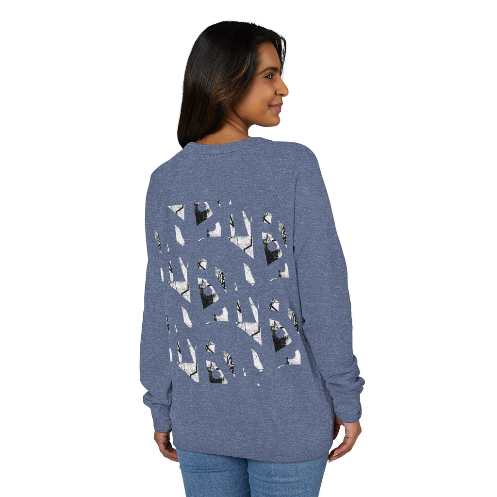 Graphic Raglan Crewneck Sweatshirt — Monochrome Geometric Pattern