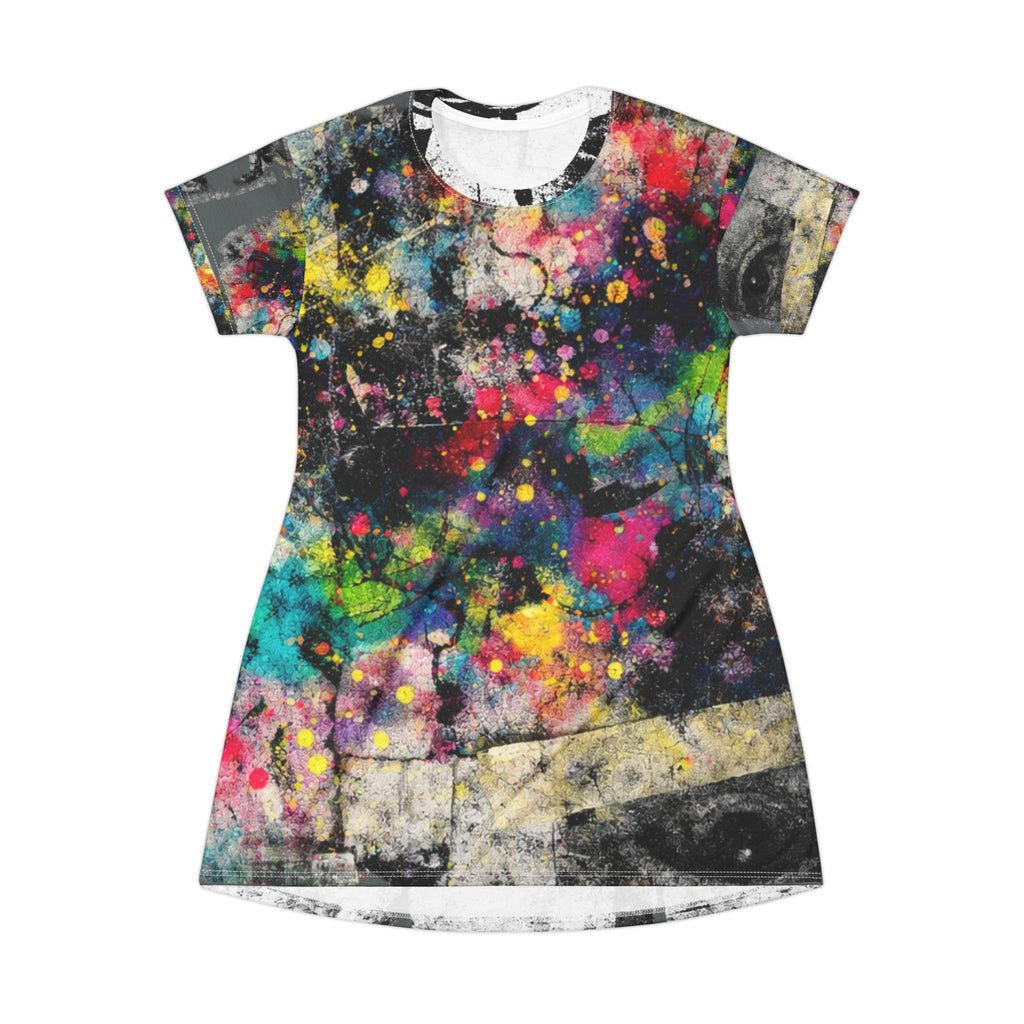 Abstract Graffiti T‑Shirt Dress — Colorful Splatter All‑Over Print