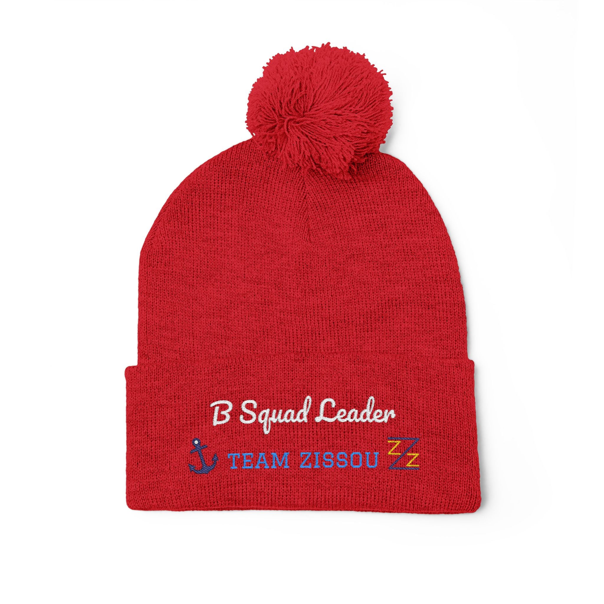 Team Zissou - B Squad Leader - Custom Embroidered Pom-Pom Knit Cap for Team Spirit