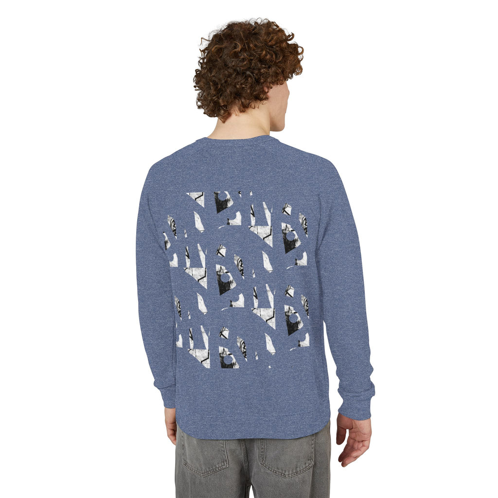 Graphic Raglan Crewneck Sweatshirt — Monochrome Geometric Pattern