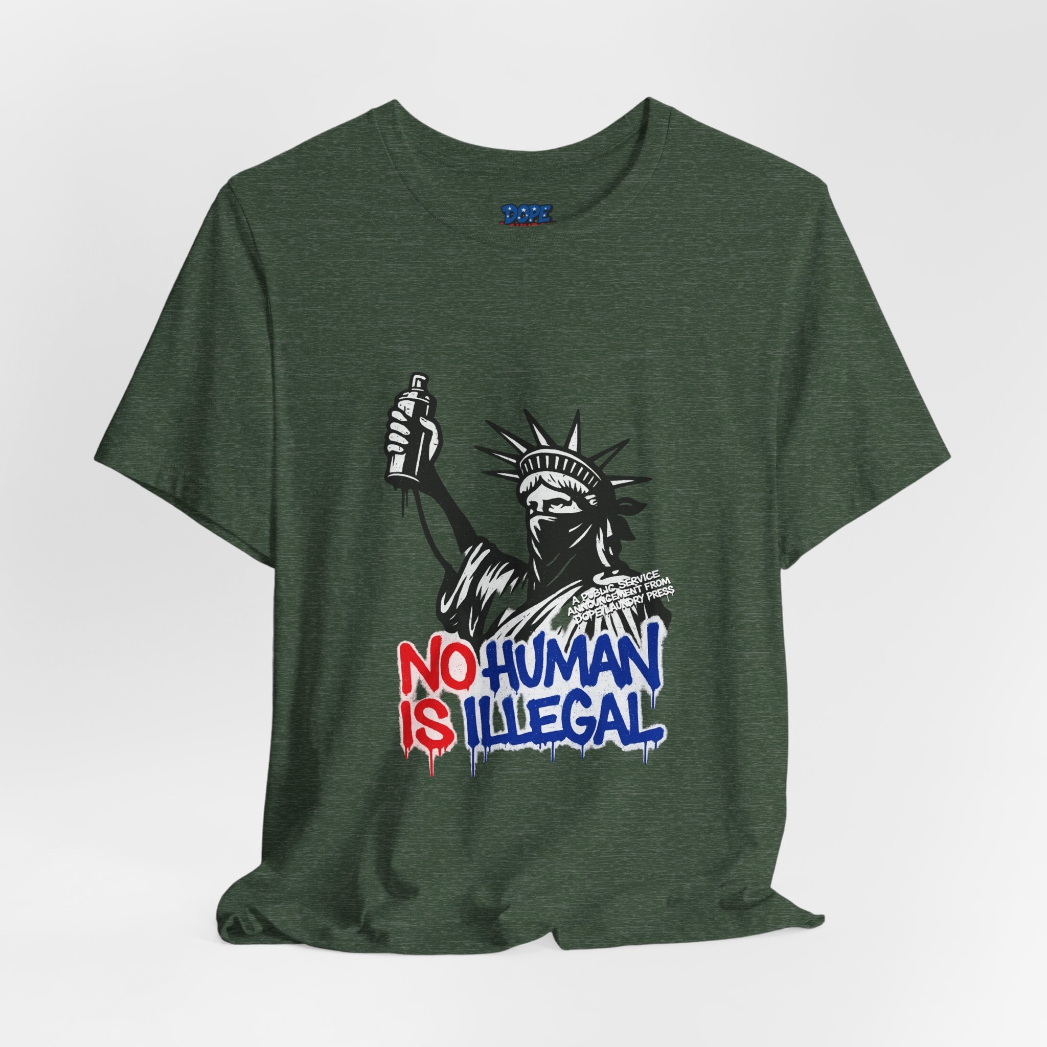 "No Human is Illegal" - Lady Liberty w/ spray paint can & bandanna (Dope Laundry Protest Series)